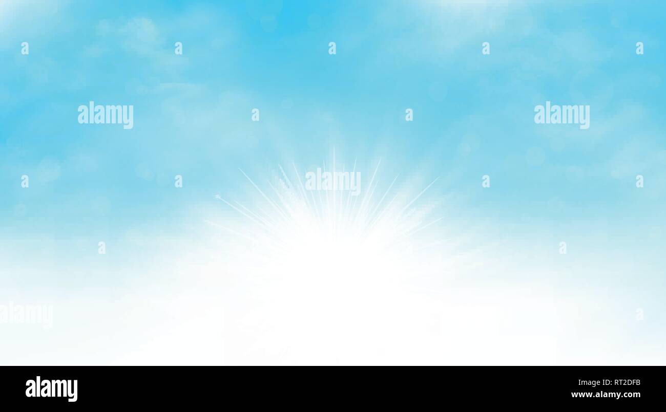 Summer background of sunburst blue sky wide scene artwork. You can use for ad, poster, cloudy day print, cover design. illustration vector eps10 Stock Vector