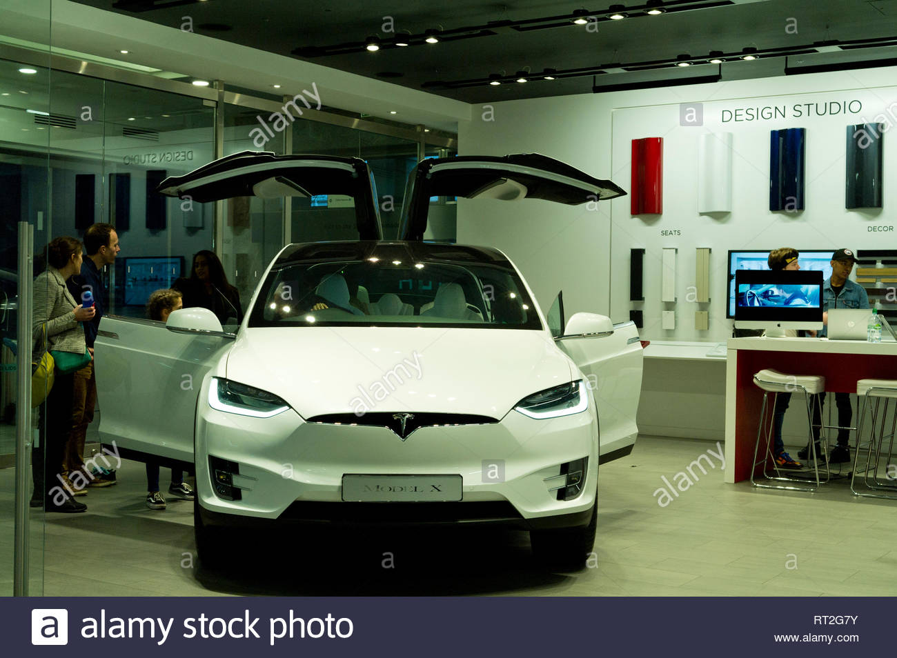 Tesla Model X In Pop Up Showroom At Canary Wharf London Uk
