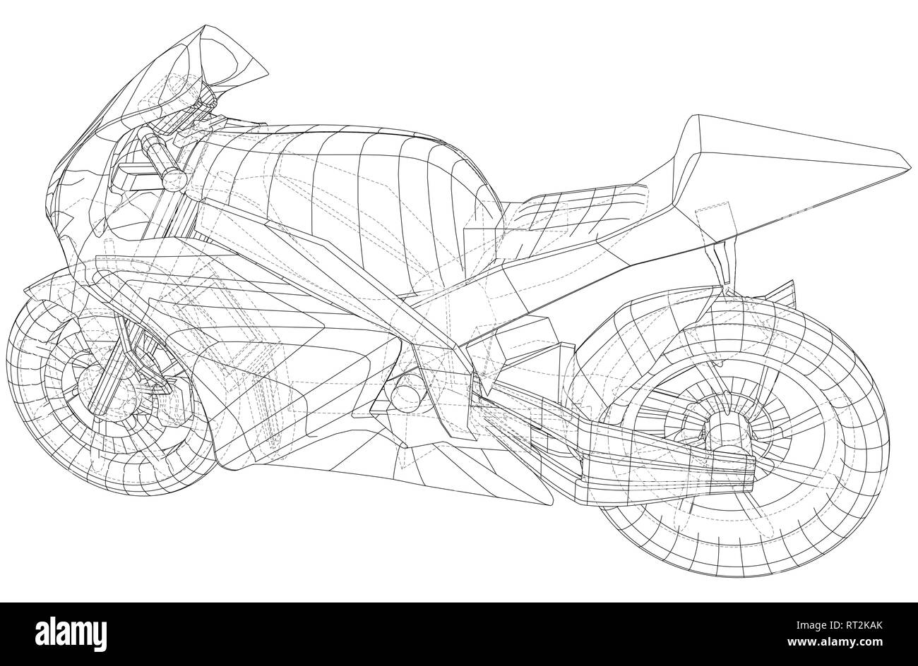 Sport motorcycle technical wire-frame. Vector illustration. Tracing illustration of 3d Stock Vector