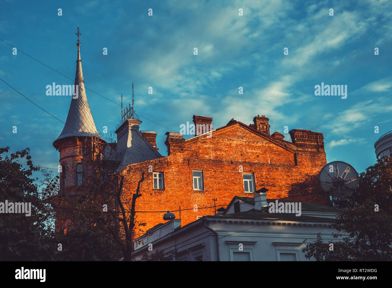 Baron Steingel House (Knight Castle) in evening light. Kiev, Ukraine. Retro toned photo. Stock Photo