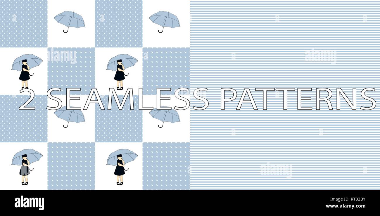 Set of two seamless patterns in blue color Stock Vector