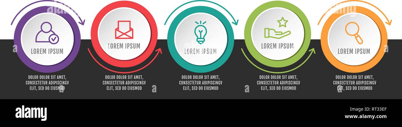 Modern vector illustration 3D. Infographic circles template with five ...