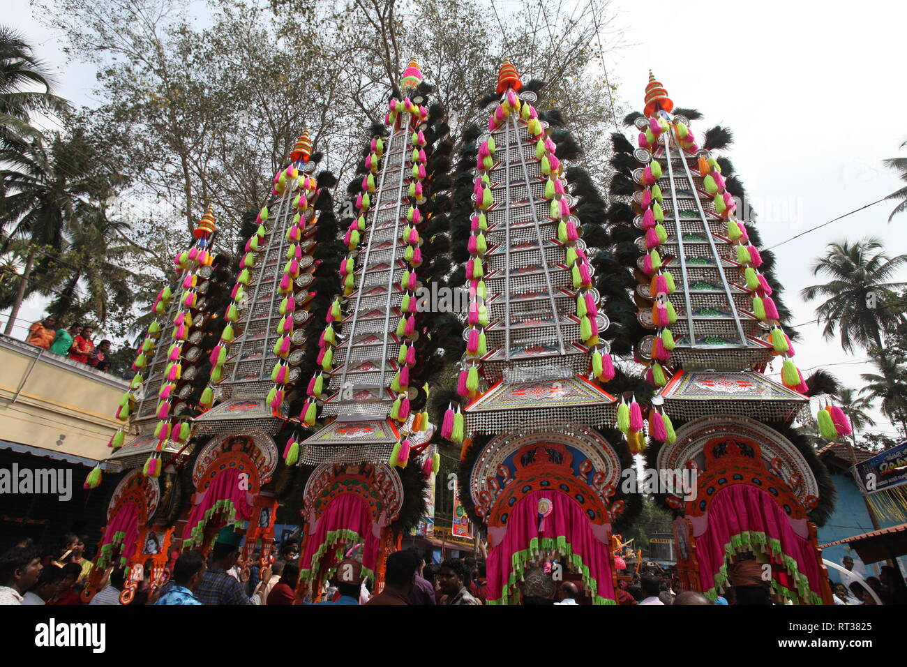 kaavadiyattam or burden dance is ceremonial sacrifice of devotees during worship of hindu lord murugan. Stock Photo