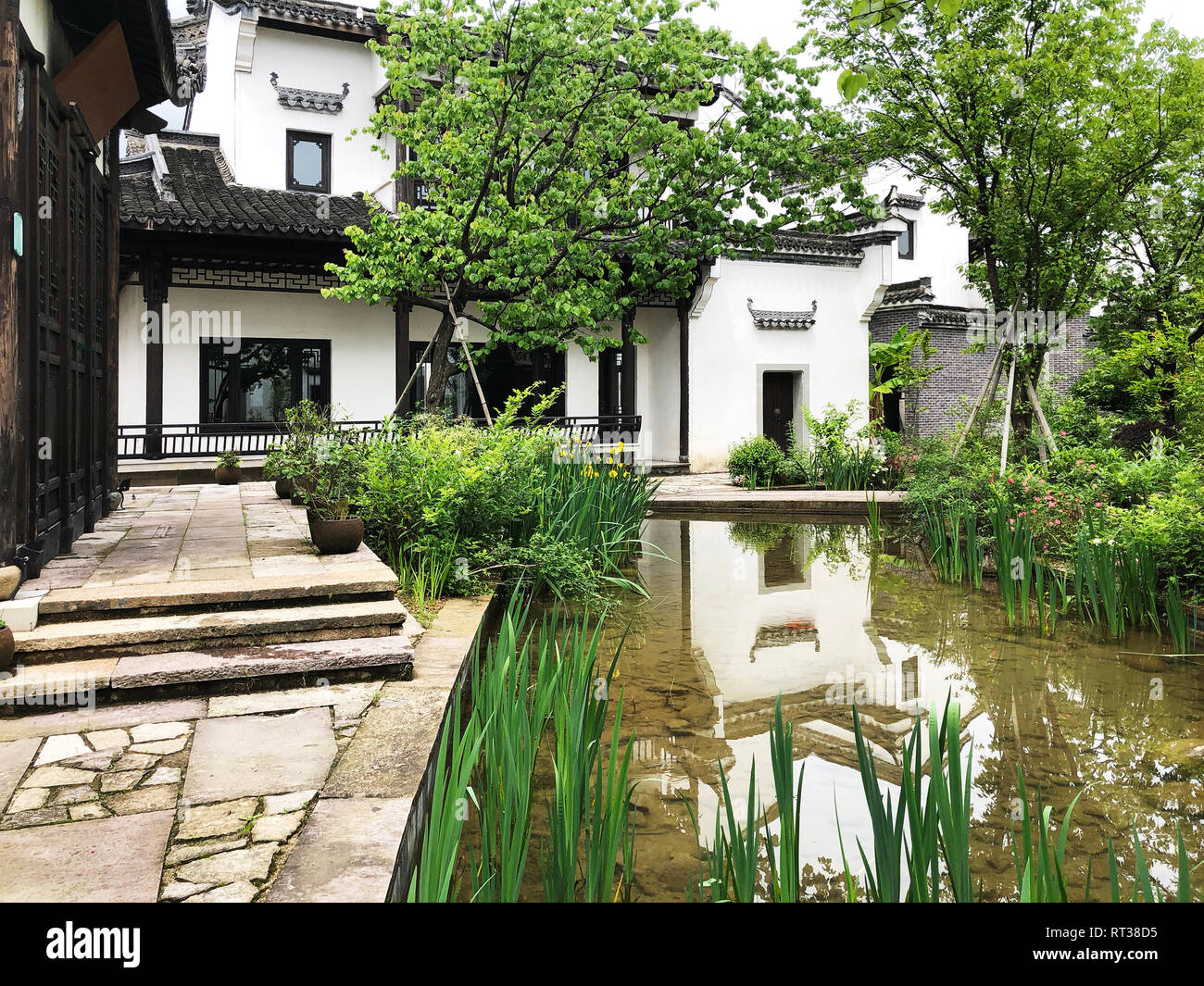 Chinese Garden. Oriental Courtyard of Traditional Architecture in a old