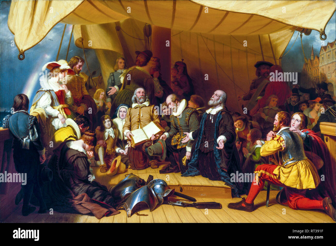 Embarkation of the Pilgrims, Pilgrim Fathers painting by Robert Walter Weir, 1857 Stock Photo