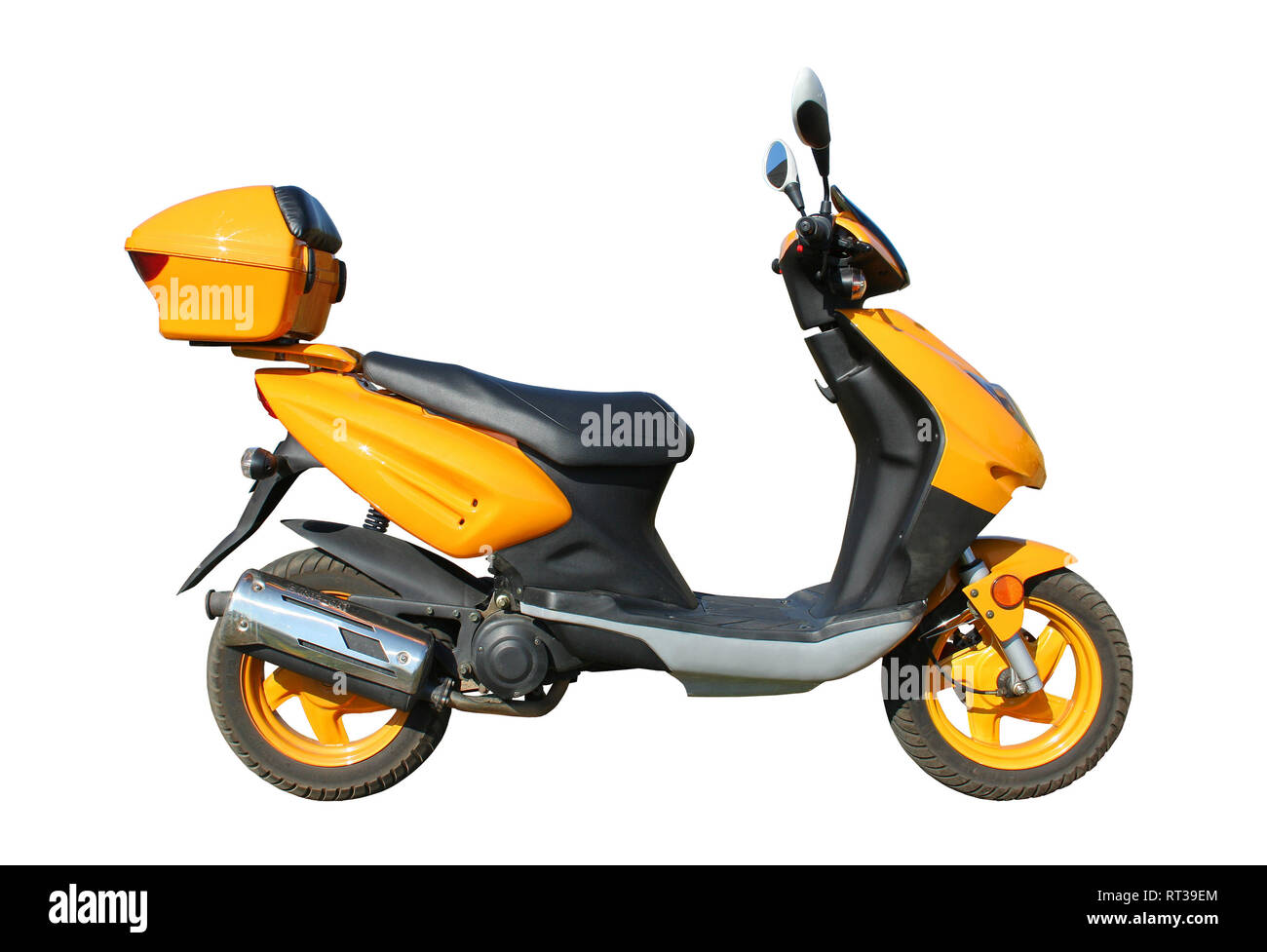 yellow scooter isolated on white background witn clipping path Stock Photo