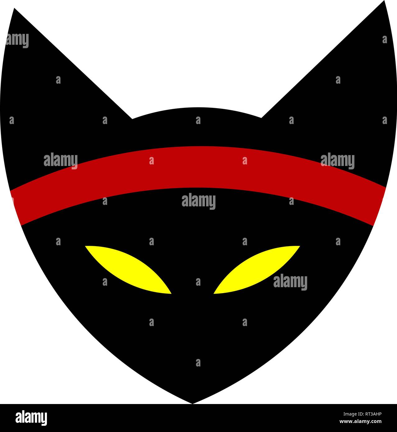 Japanese Cat Mask - Black and Red
