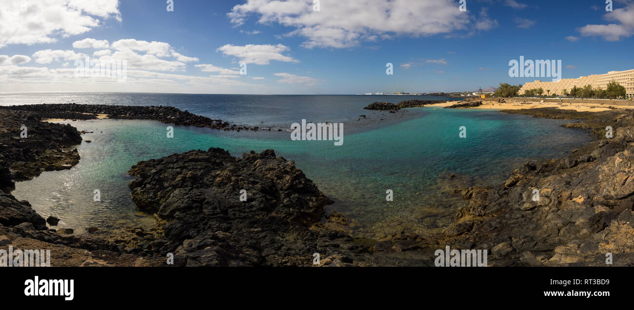 Panoramic view of Jablillo beach in Costa Teguise, Lanzarote. canary Island Stock Photo