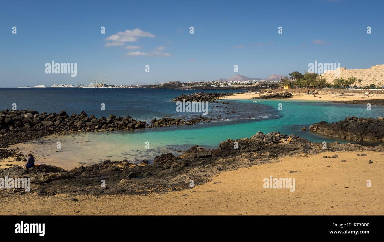 View of Jablillo beach in Costa Teguise, Lanzarote. Canary Island Stock Photo