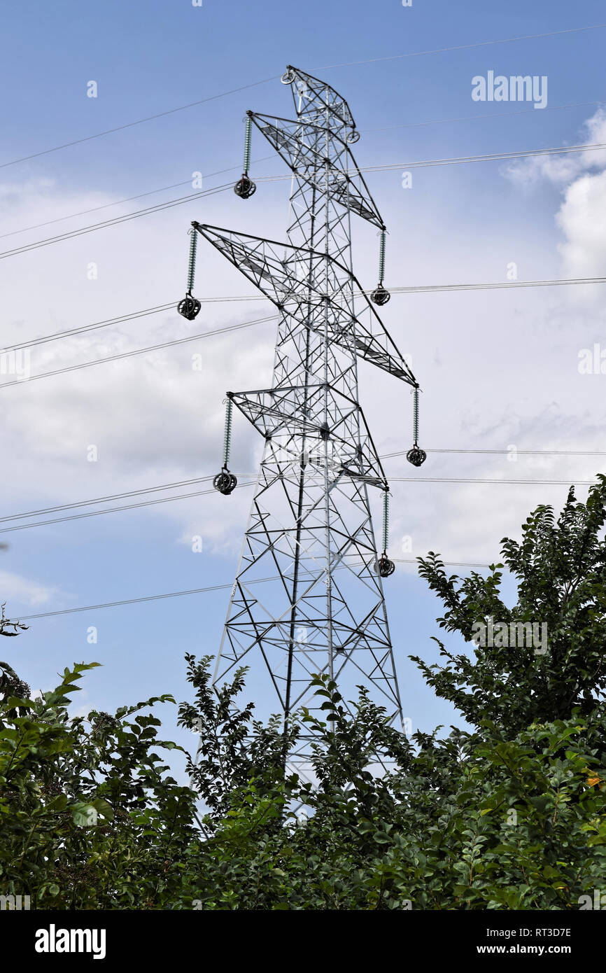 Brand new power line in construction, wiring work in progress Stock