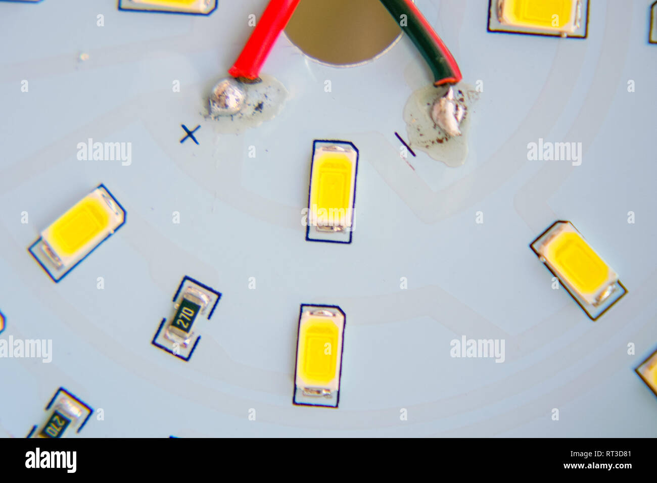 LEDs close-up on a printed circuit board Stock Photo