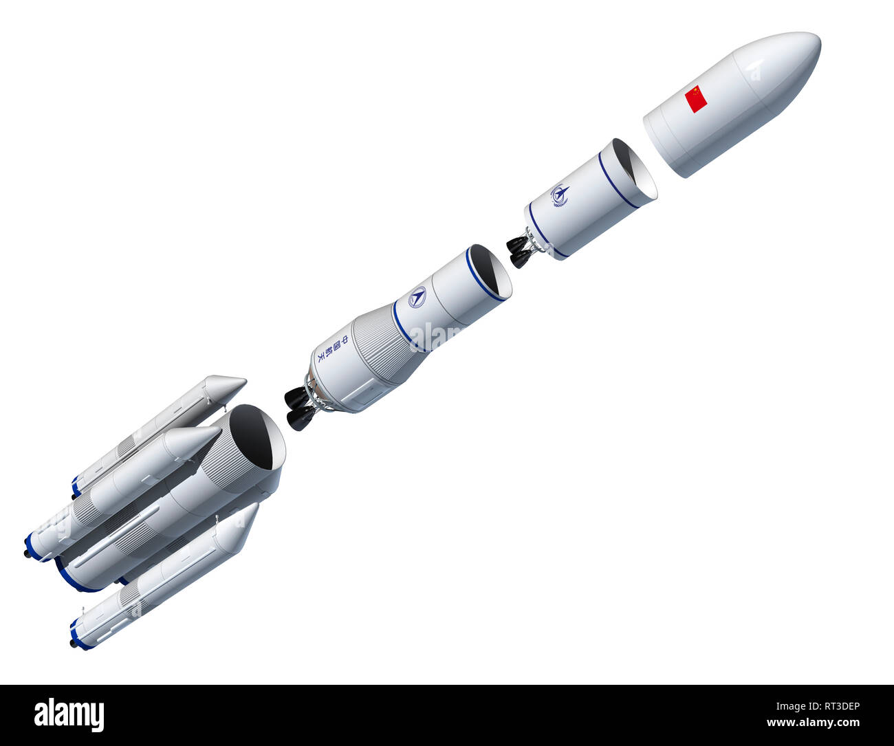 Future Chinese rocket, Long March 9, angled view - exploded view. Stock Photo