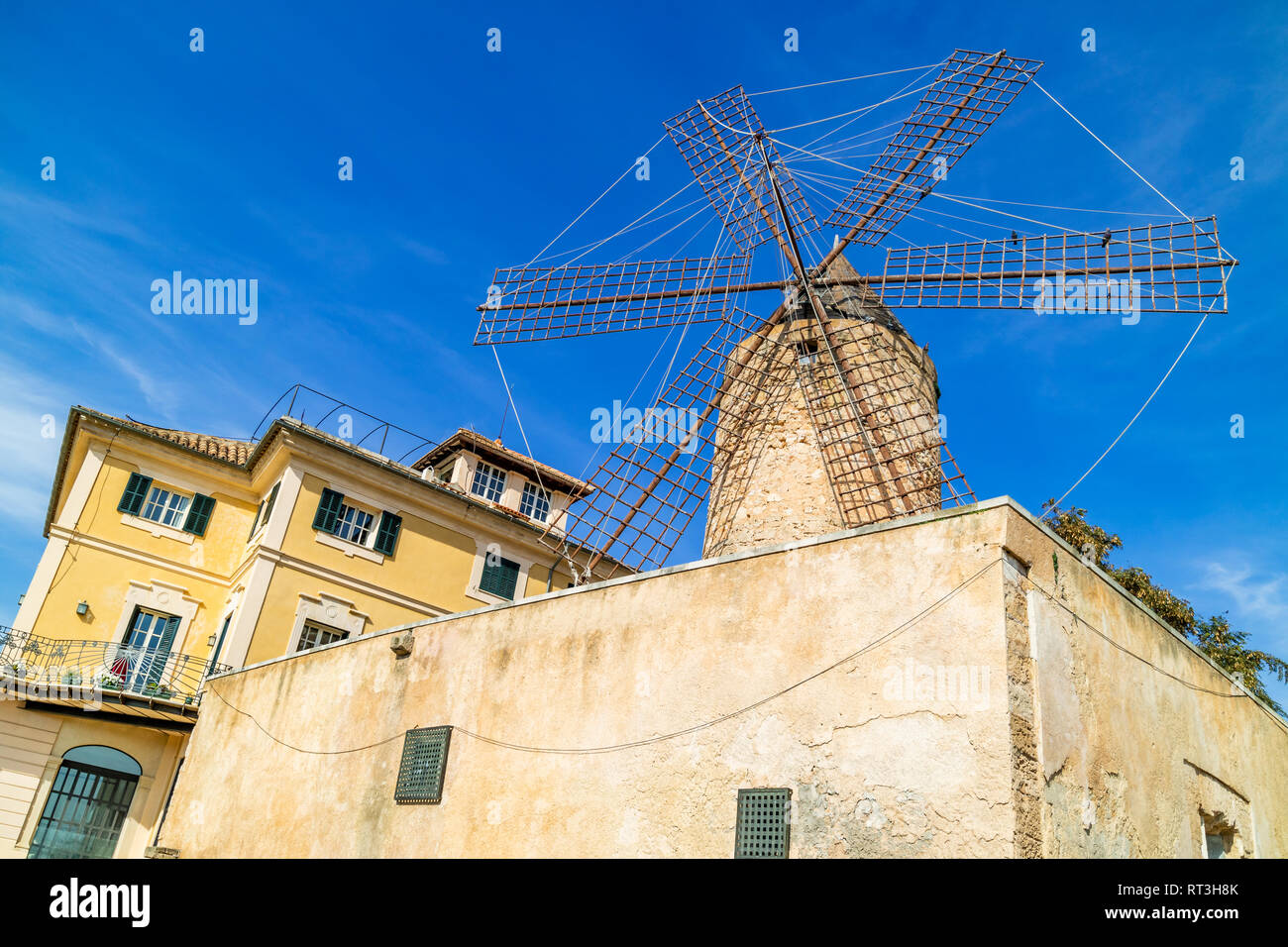 Historic windmill of Es Jonquet in old town of Palma de Mallorca ...