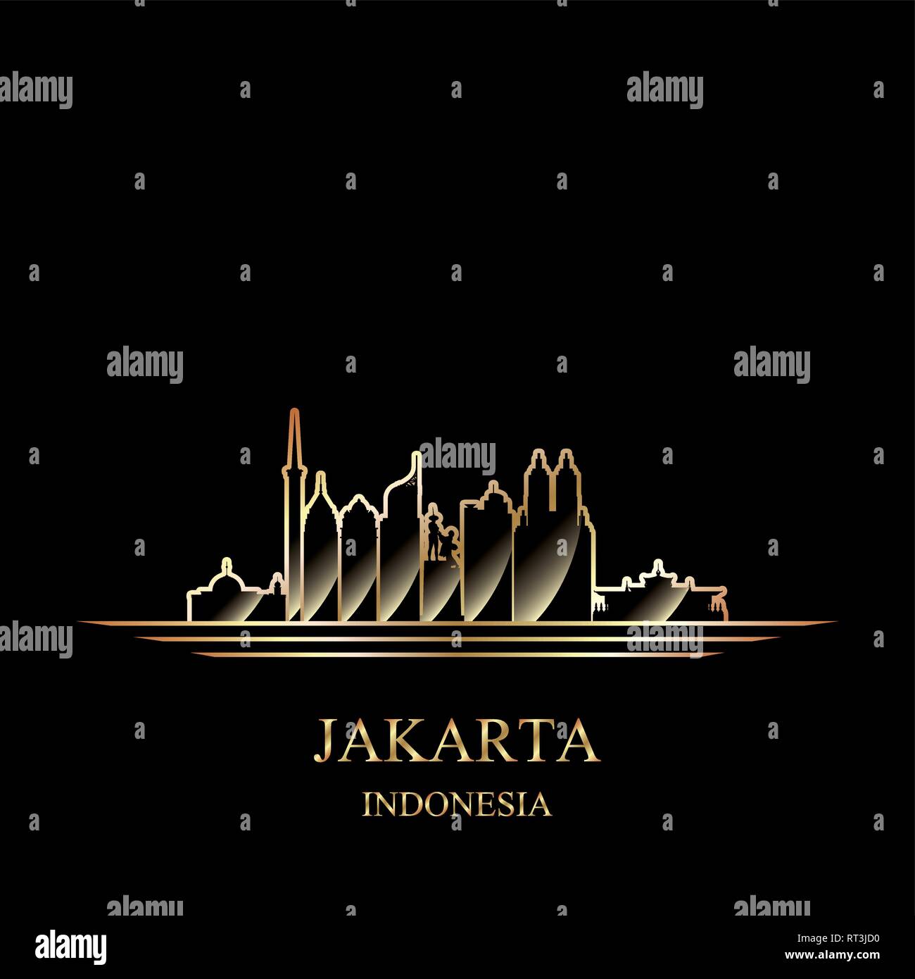 Gold silhouette of Jakarta on black background vector illustration Stock Vector