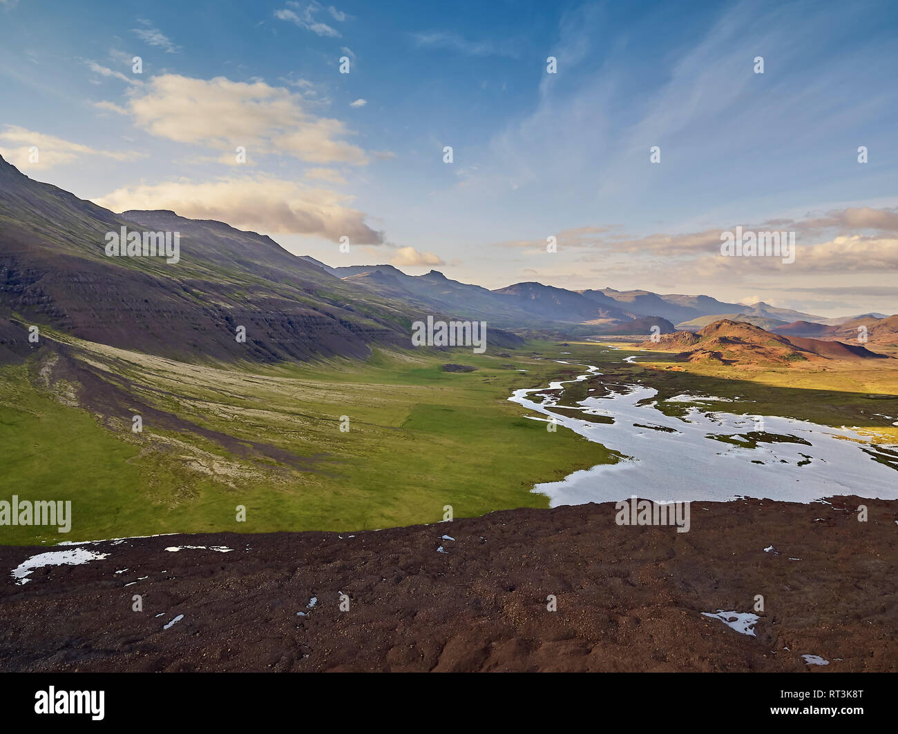 Enormous landslide on Fagraskogarfjall mountain in Hitardalur, Western, Iceland. Stock Photo