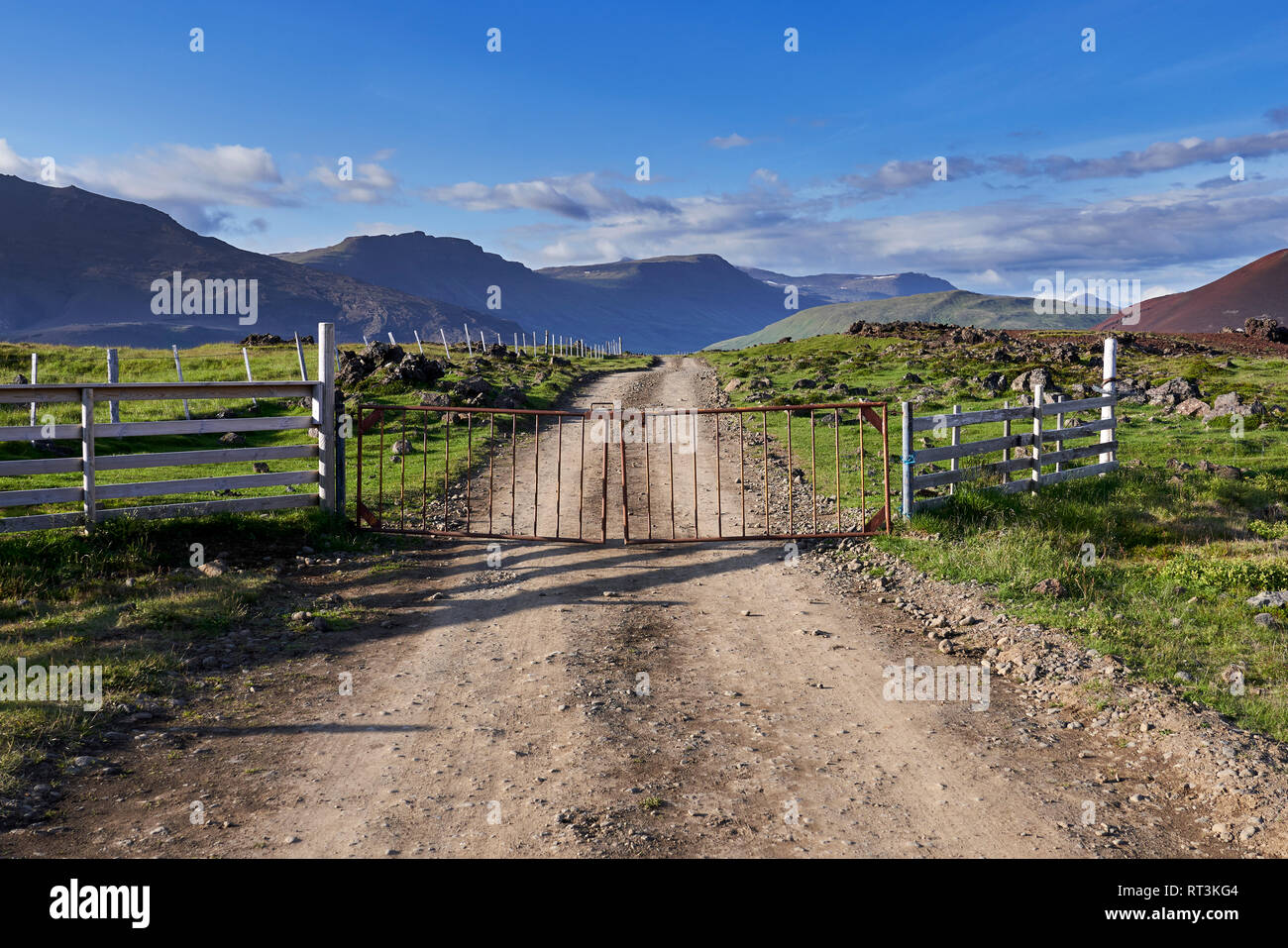 Private road, Hitardalur, Western Iceland Stock Photo
