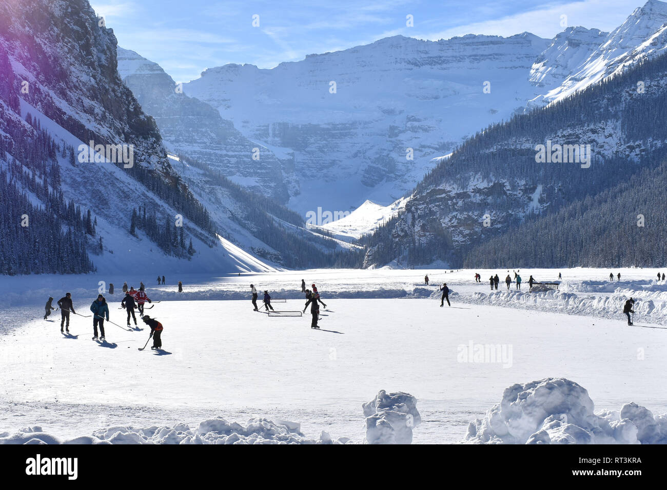 Ice hockey on frozen Lake Louise, Alberta, Canada Stock Photo - Alamy