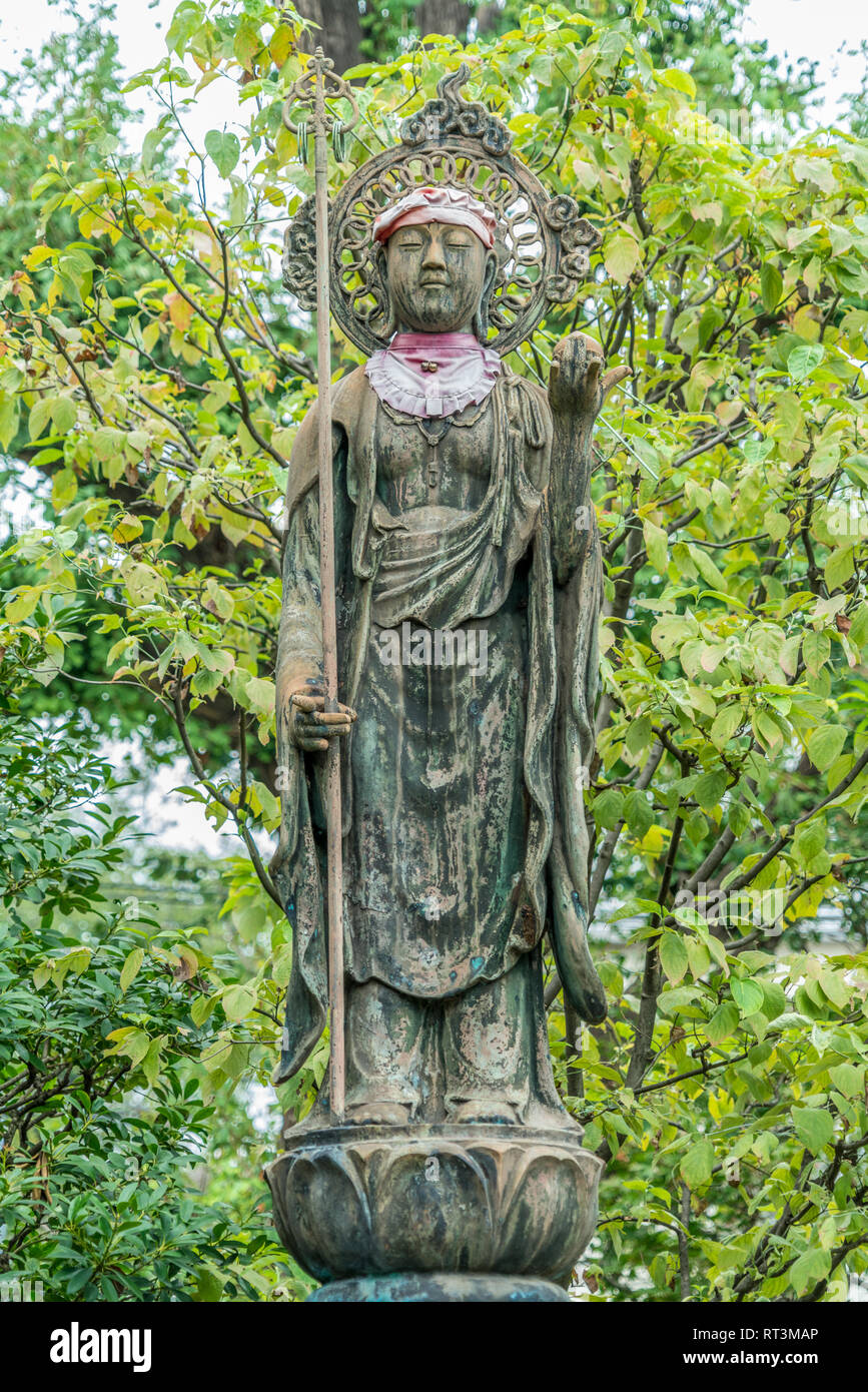 Yanaka, Tokyo, Japan - August 18, 2017: Gakudo Shugo Jizo statue at Tennoji Temple, Tendai sect of Buddhism. Stock Photo