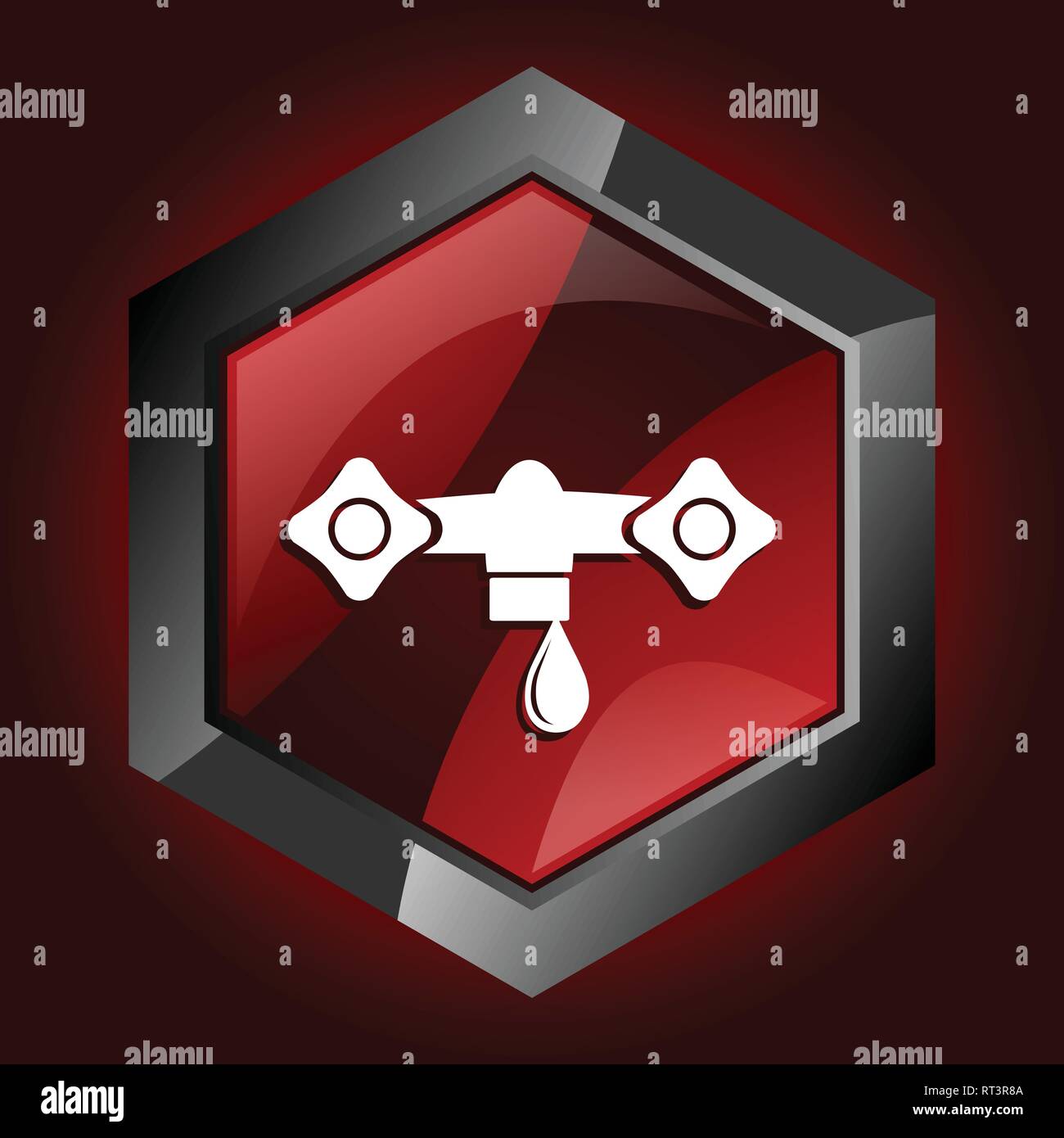 Hexagonal glossy dark red and black web tap icon, vector faucet ...