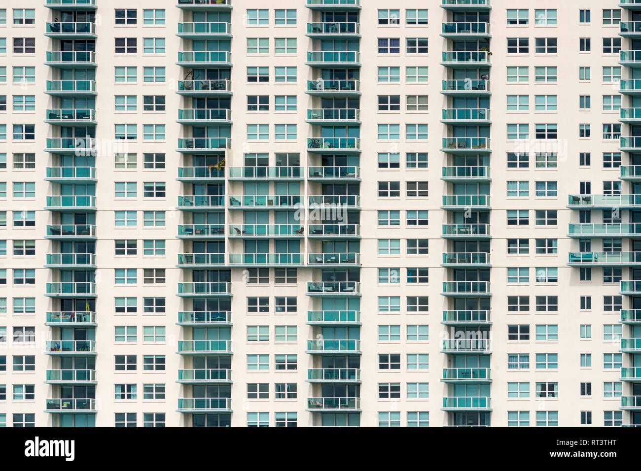 United States of America, Florida, Miami, Venetian Islands, front of a skyscraper with balconies and windows Stock Photo