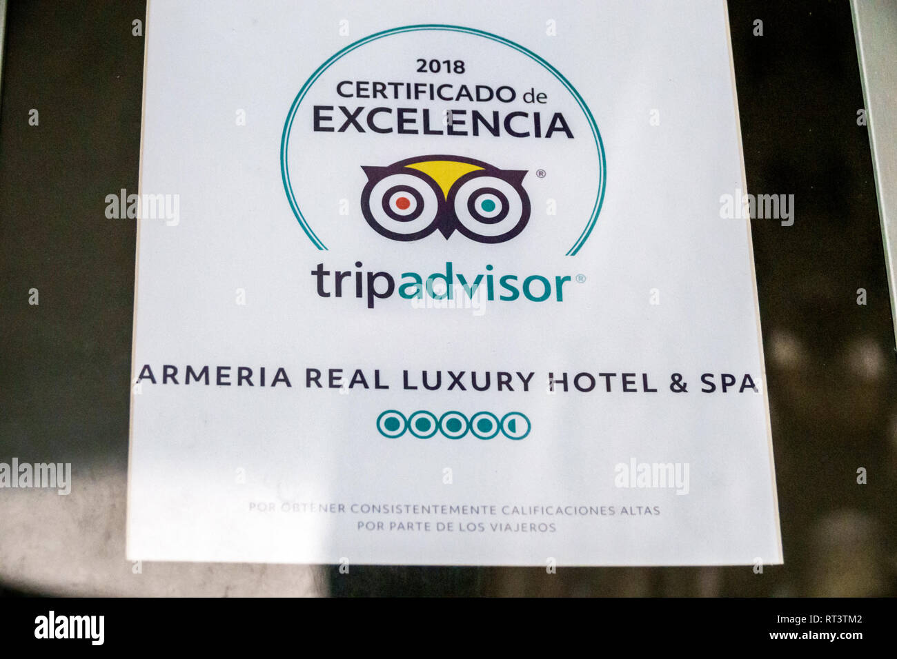 Cartagena Colombia,Center,centre,Getsemani,TripAdvisor certificate of excellence rating,Armeria Real Luxury Hotel & Spa,hotel,Spanish language,COL1901 Stock Photo