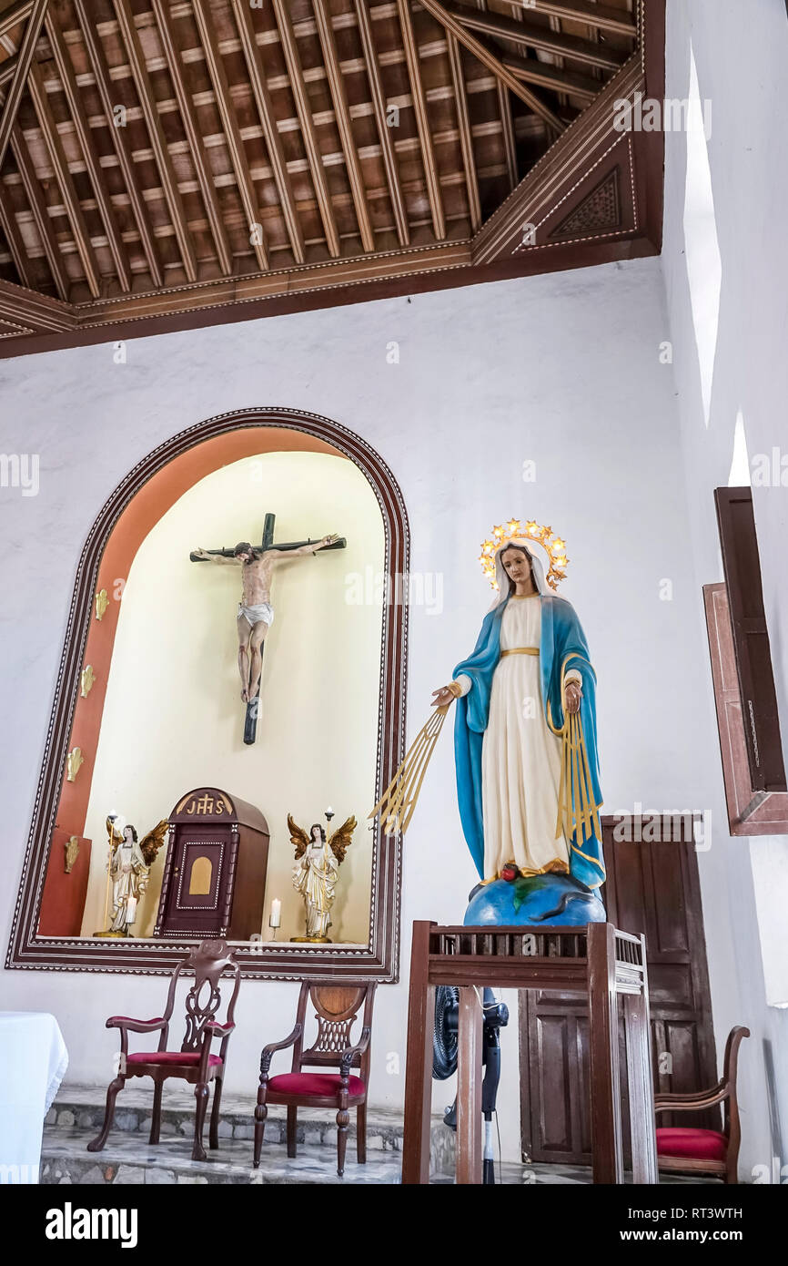Cartagena Colombia,Iglesia de la Tercera Orden,San Francisco Convent,1735,18th Century,altar,Christ cross crucifix,religious statue,virgin Mary,Cathol Stock Photo