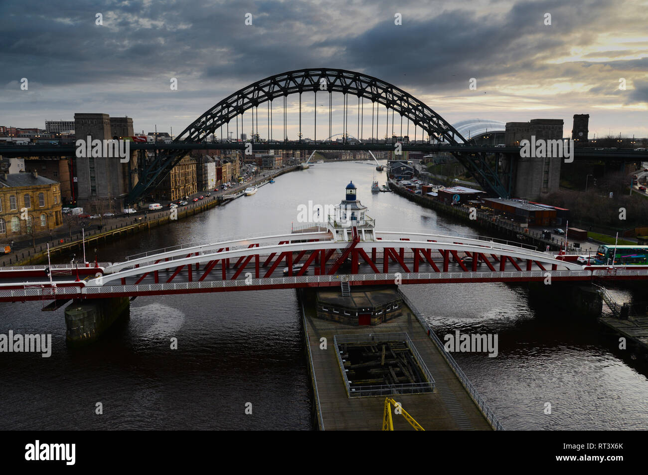 The Swing and Tyne Bridges Newcastle upon Tyne in the north east of England Stock Photo
