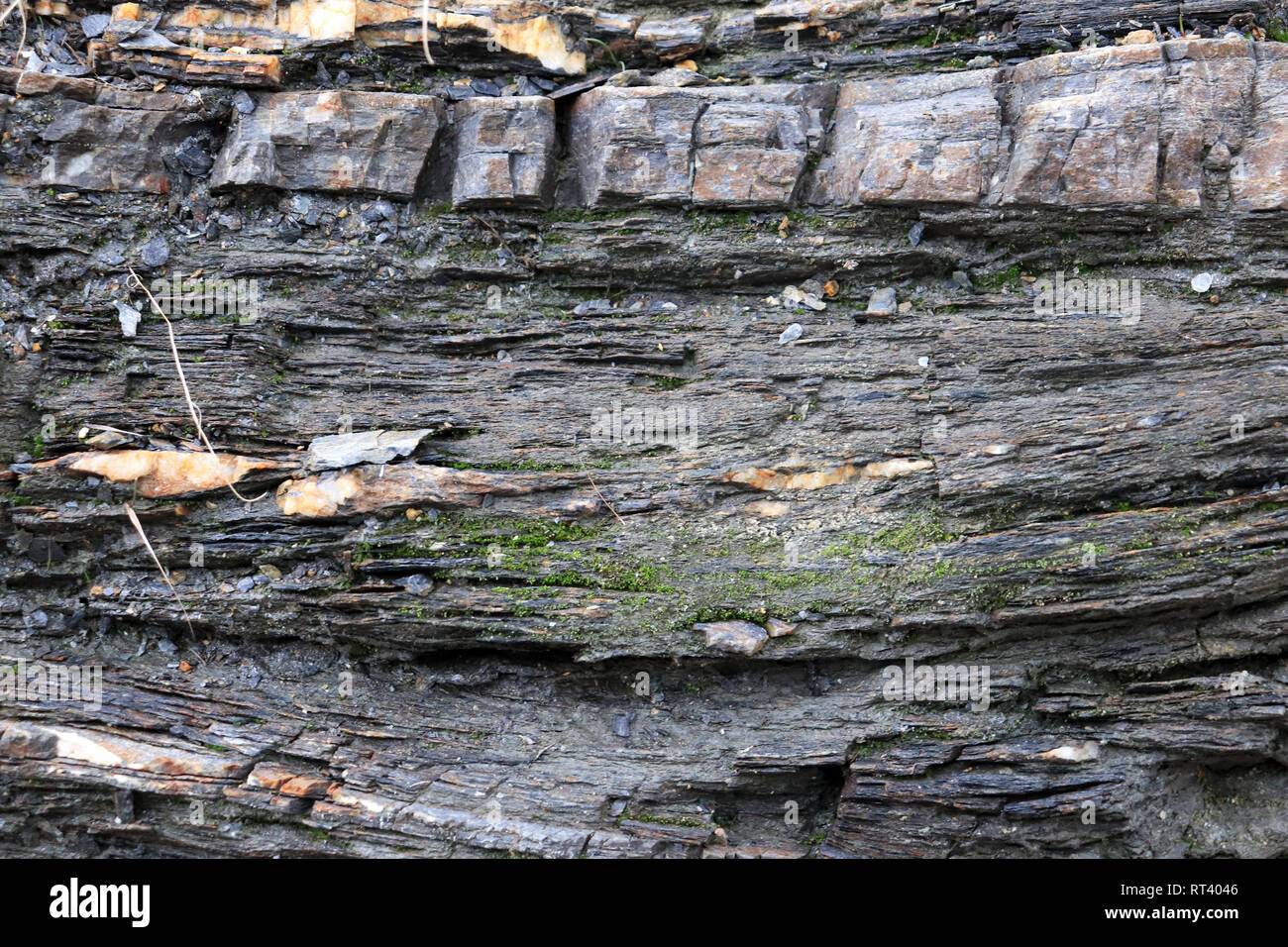 Rough rock layers texture. Mountain pattern background. Stock Photo