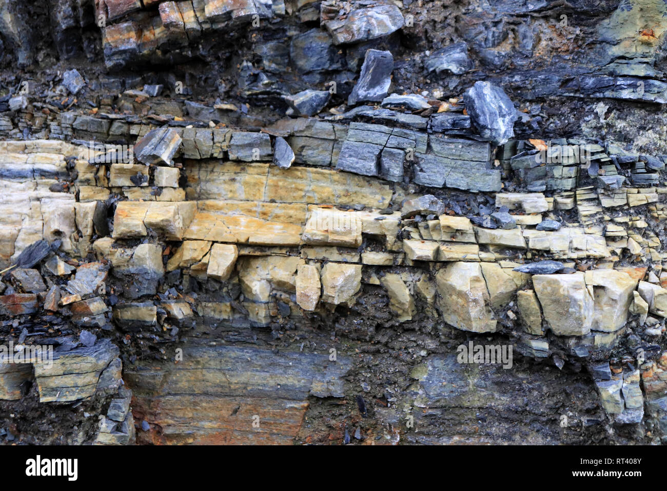 Layered rock texture. Mountain pattern background. Stock Photo