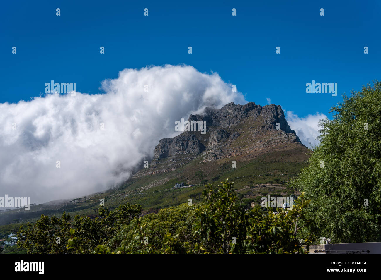 Looking at a clouded Table Mountain, Cape Town, South Africa Stock Photo