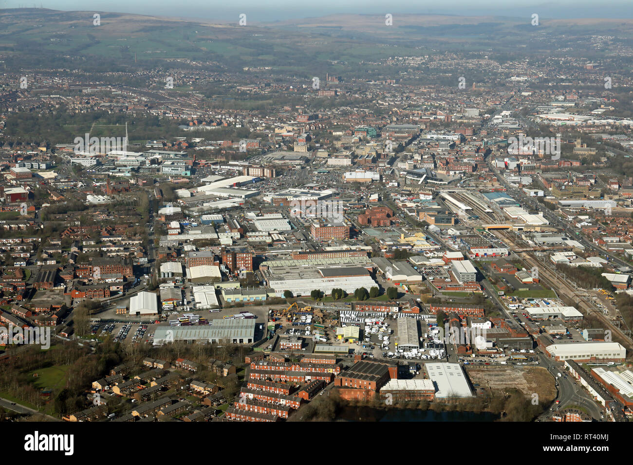 aerial view of the Bolton town skyline, Lancashire Stock Photo Alamy
