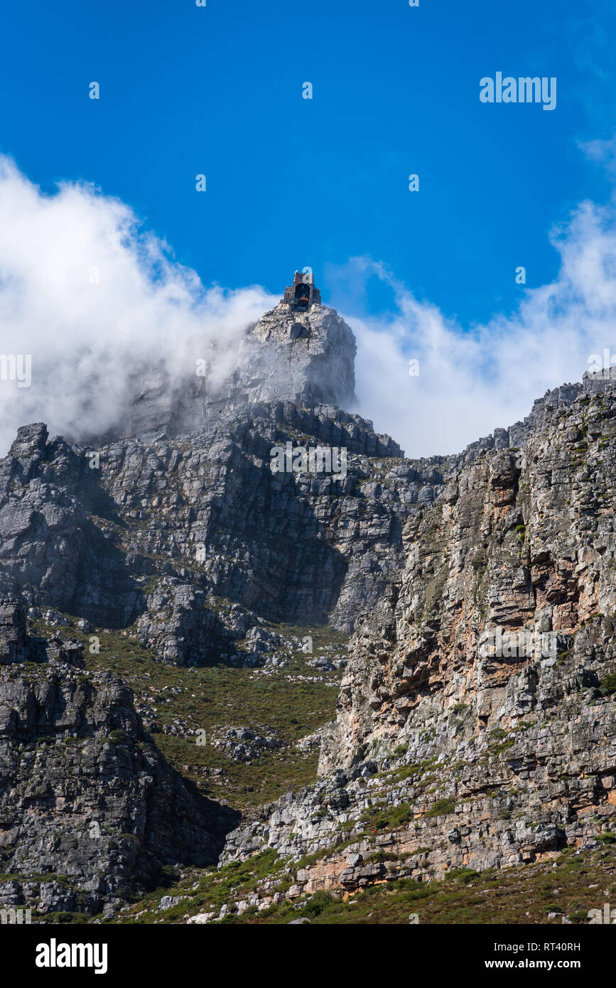 Looking at clouded Table Mountain, Cape Town, South Africa Stock Photo