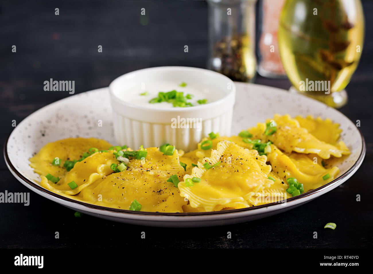 Ravioli With Spinach And Ricotta Cheese. Italian Cuisine Stock Photo ...