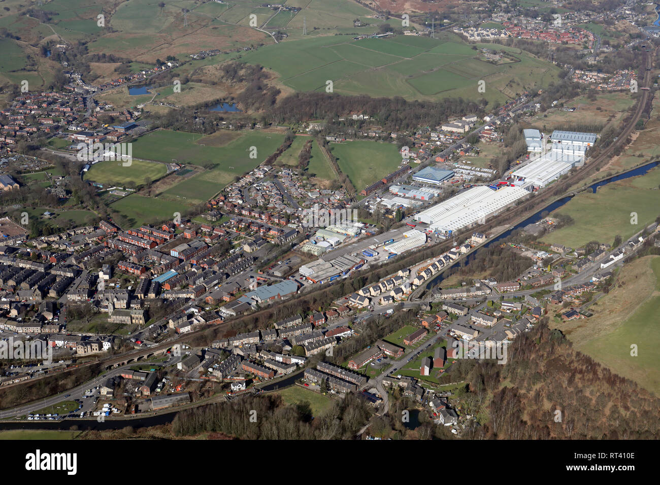 aerial view of Greenvale Business Park, Littleborough OL15 Stock Photo
