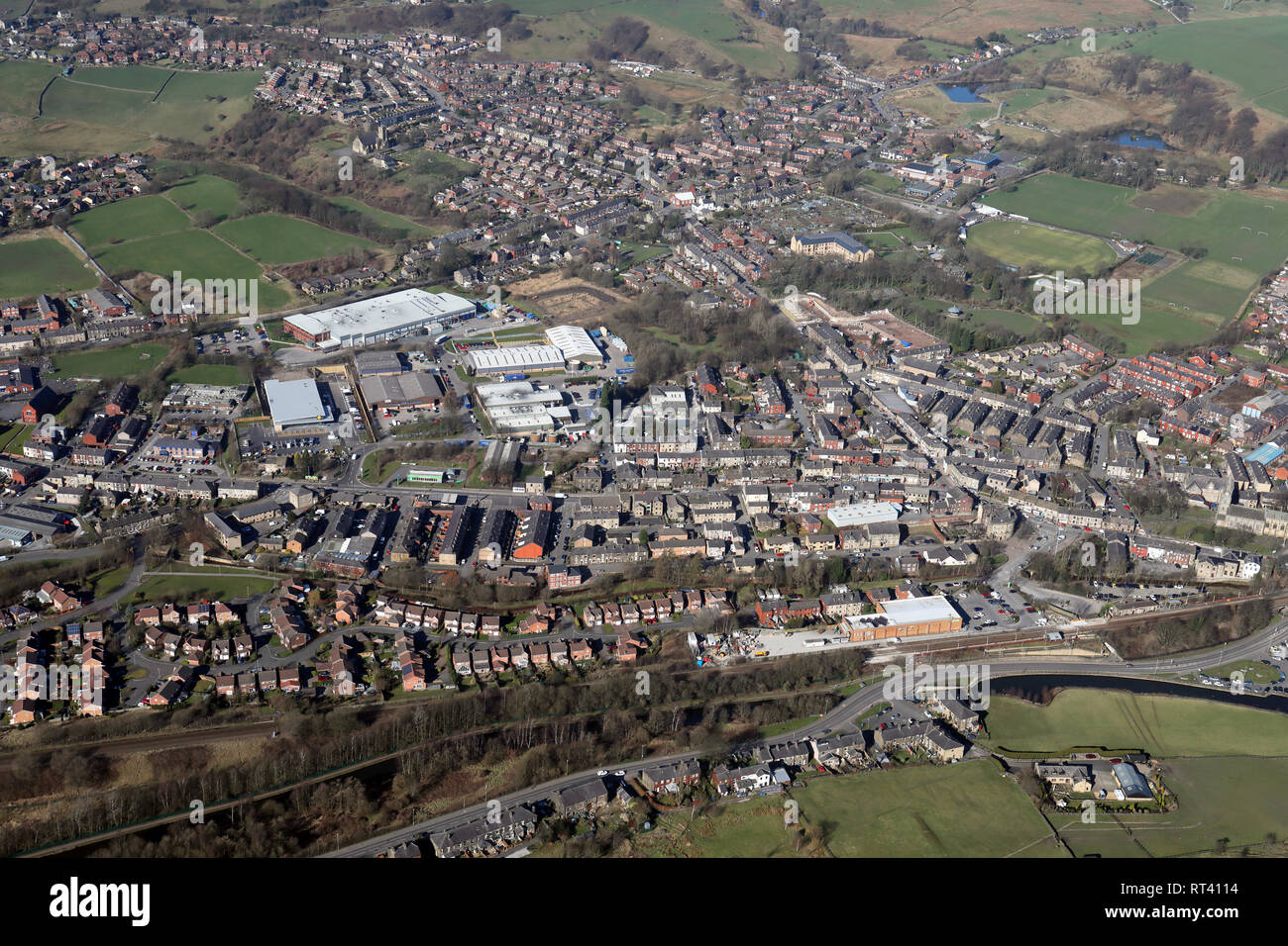 aerial view of Littleborough town centre, Greater Manchester Stock Photo