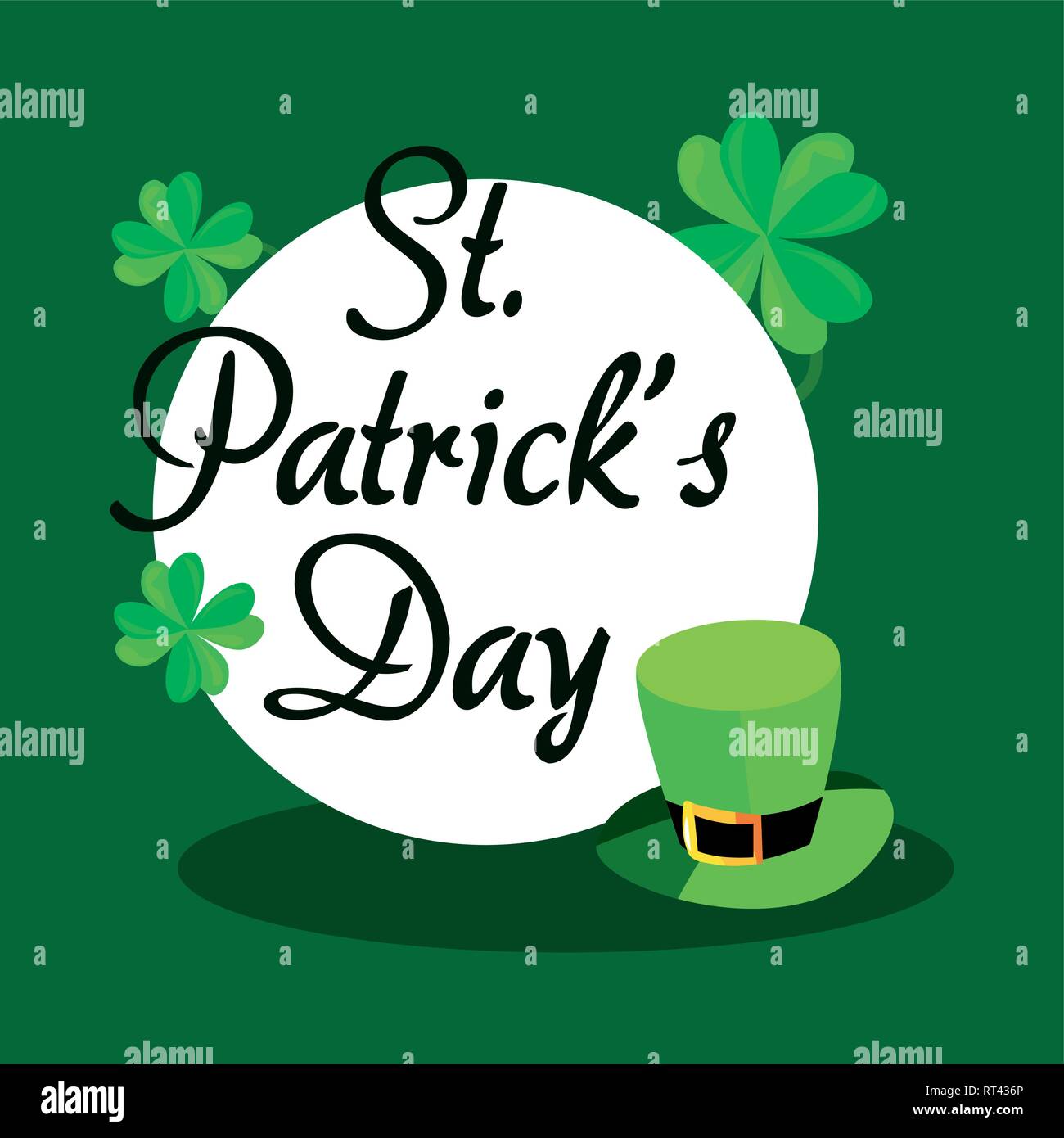 green hat badge clovers happy st patricks day vector illustration Stock ...