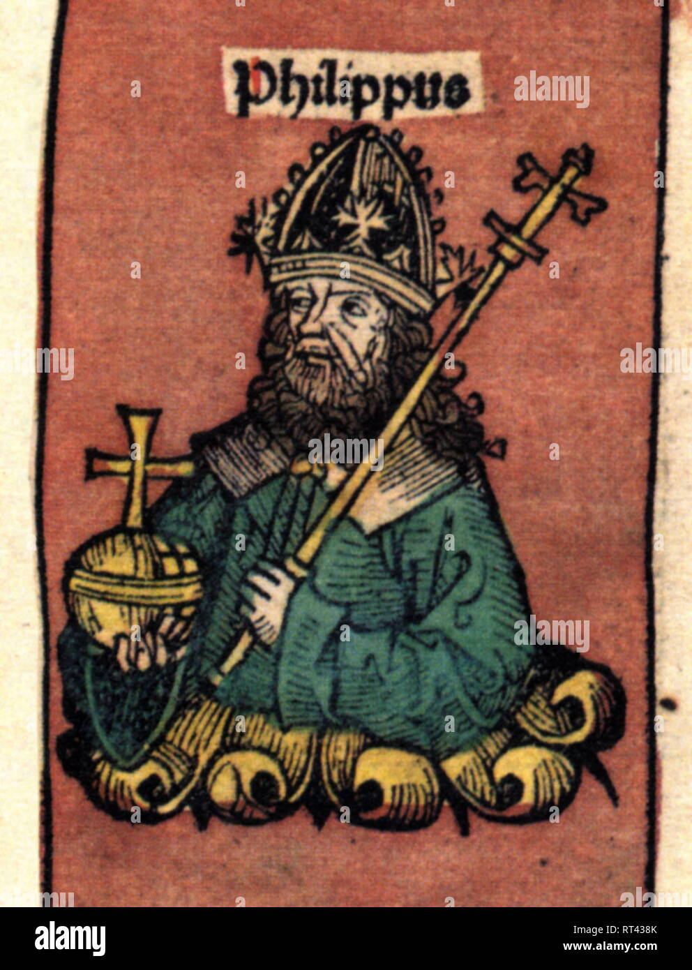 Philipp of Swabia, 1177 - 21.6.1208, German King 8.3.1198 - 21.6.1208, half-length, woodcut by Michael Wolgemut or Wilhelm Pleydenwurff to the chronicle of the Hartmann Schedel, Nuremberg, 1493, Artist's Copyright has not to be cleared Stock Photo