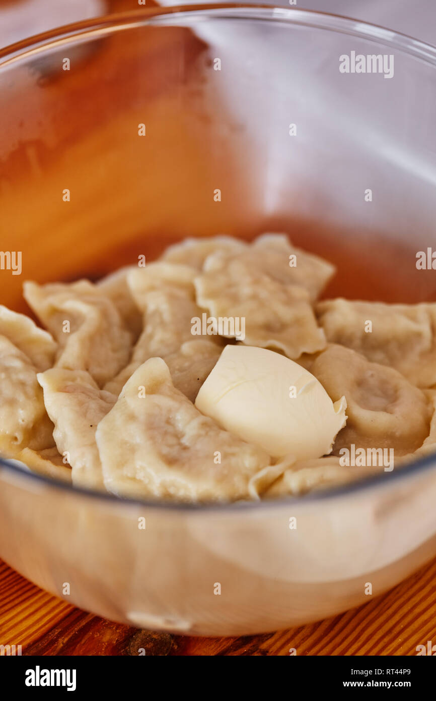 dumplings are ready. The process of cooking Stock Photo