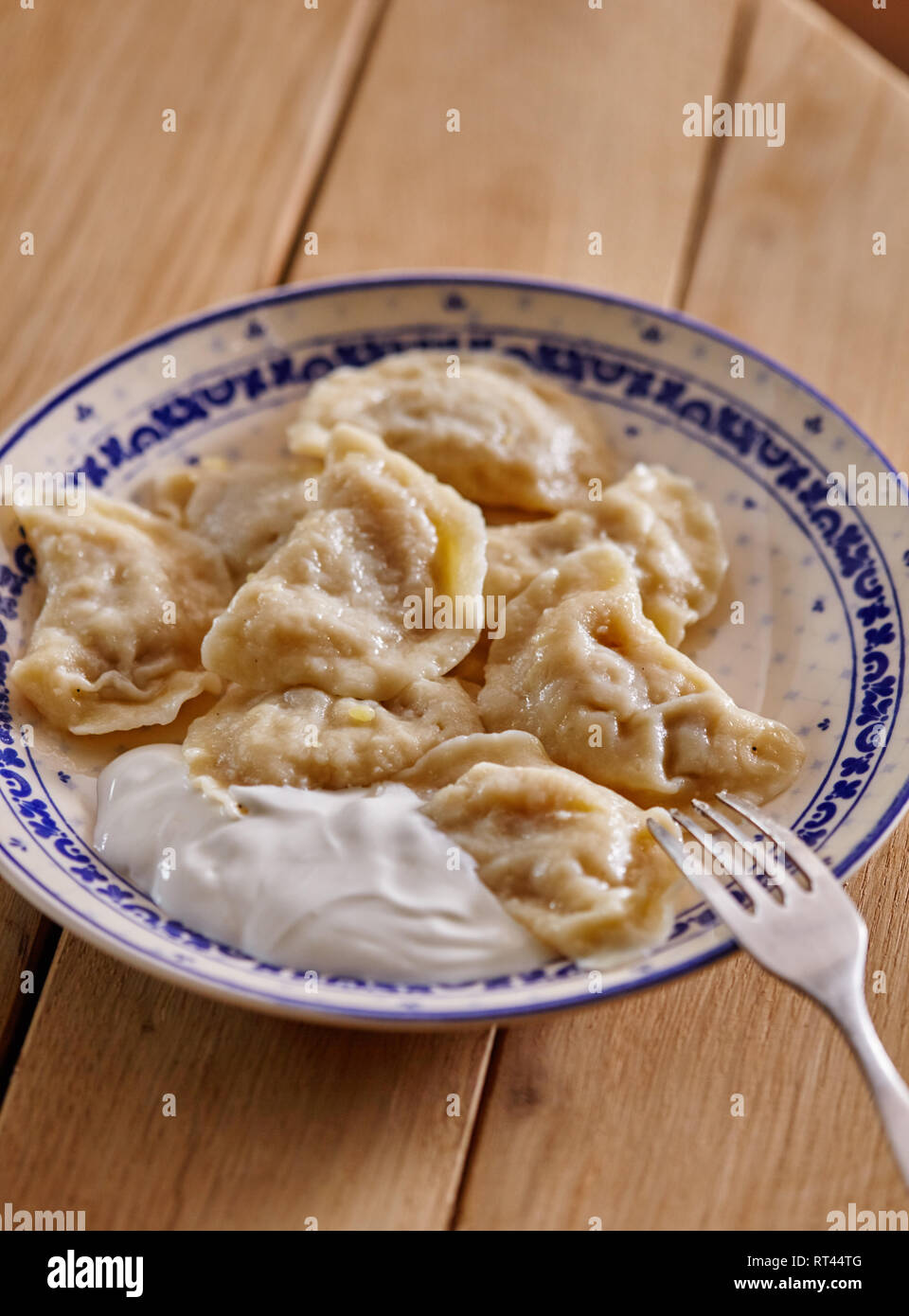 delicious dumplings with sour cream Stock Photo