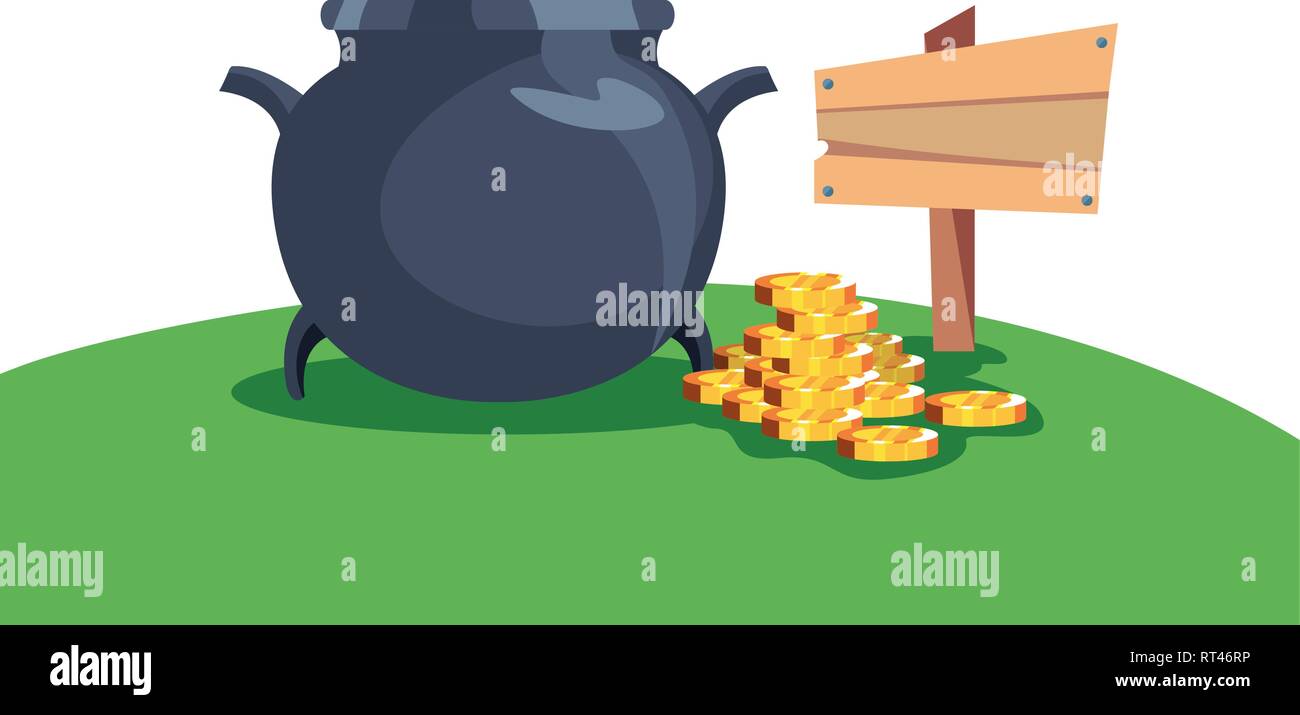 cauldron coins signal happy st patricks day vector illustration Stock ...