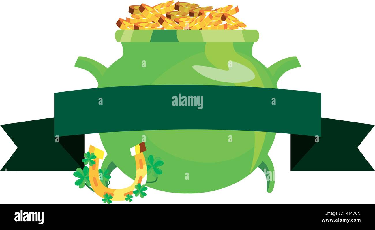 cauldron gold coins horseshoe happy st patricks day vector illustration ...