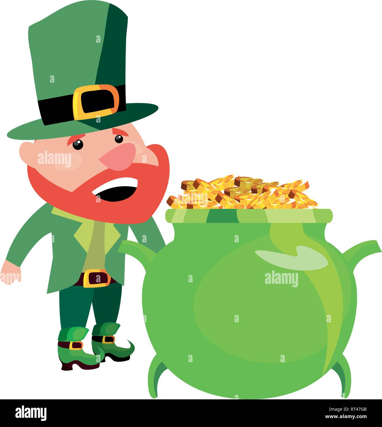 leprechaun with filled cauldron coins happy st patricks day vector ...