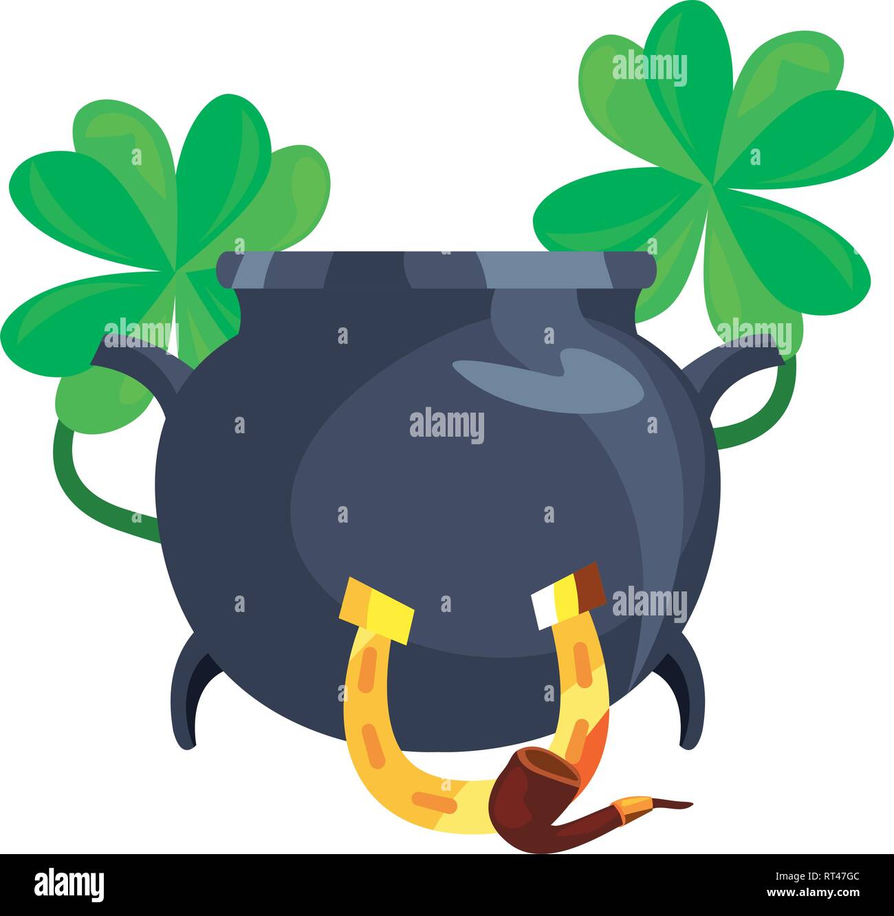 cauldron horseshoe and pipe happy st patricks day vector illustration ...