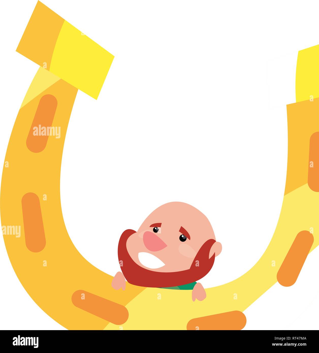 leprechaun with gold horseshoe happy st patricks day vector illustration Stock Vector