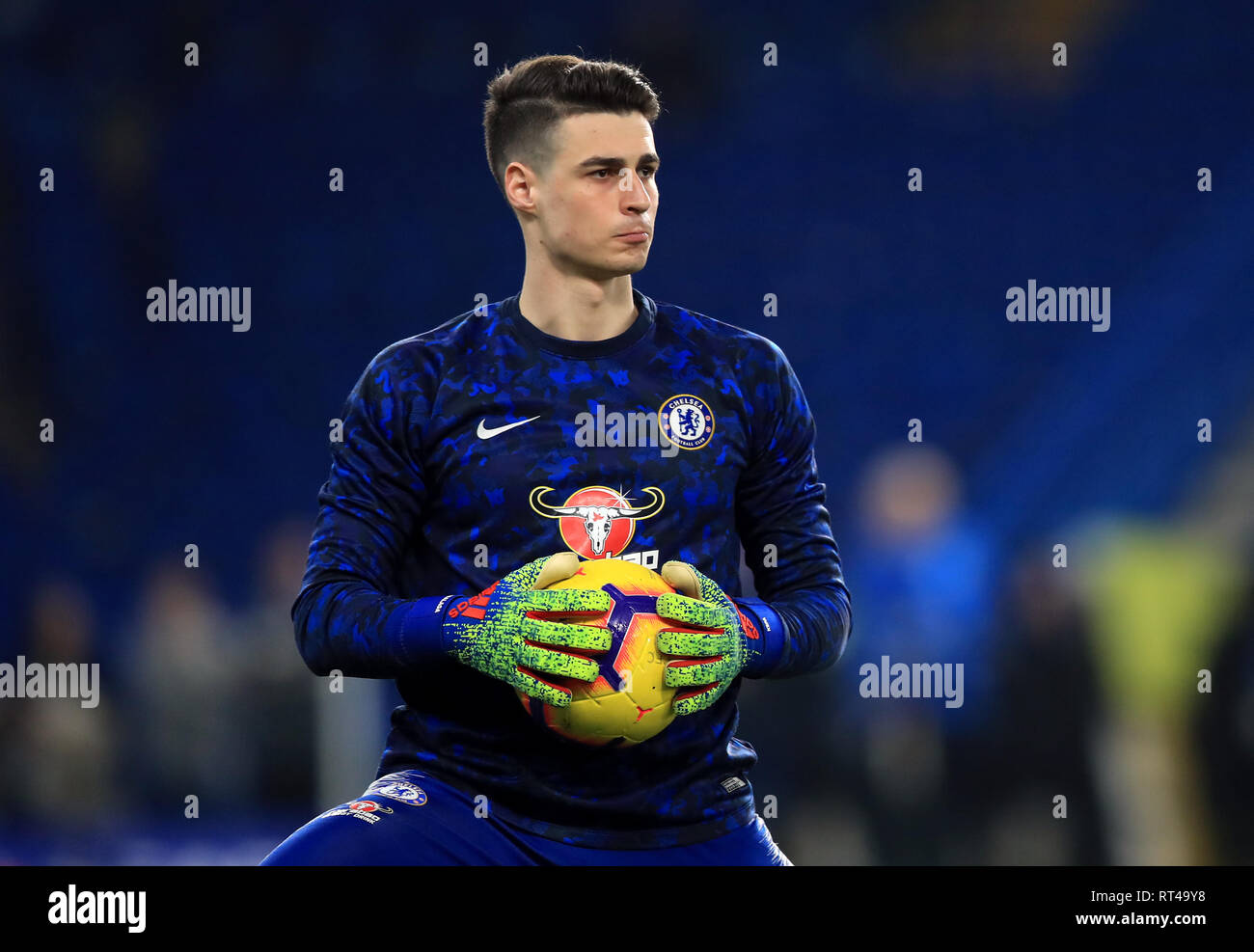 Chelsea goalkeeper Kepa Arrizabalaga warms up before during the Premier