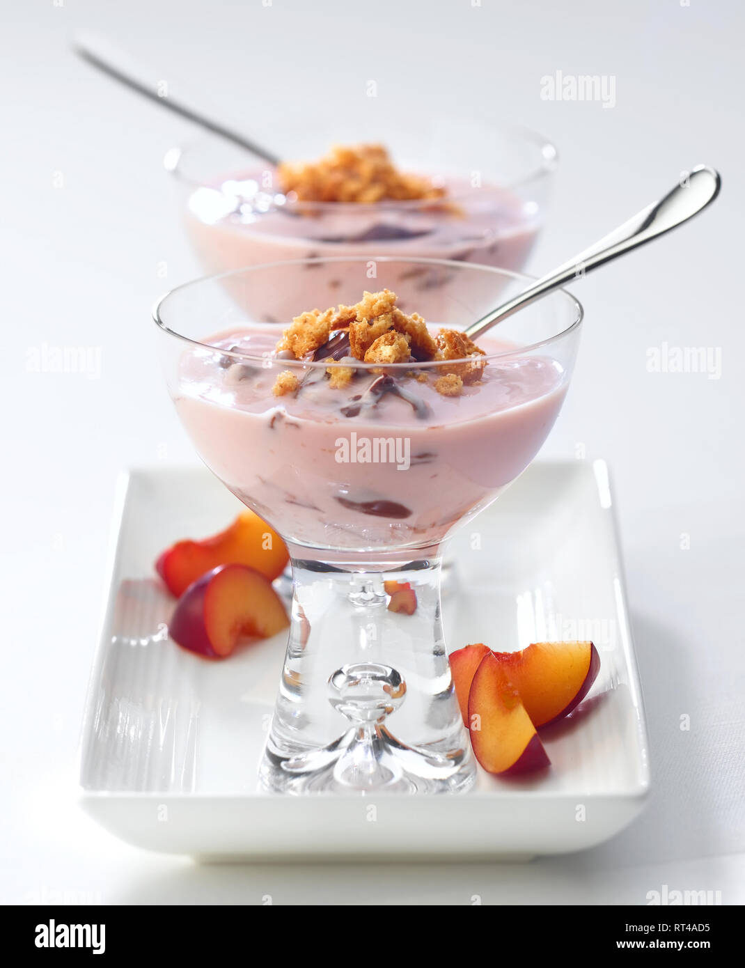 plum and chocolate dessert Stock Photo