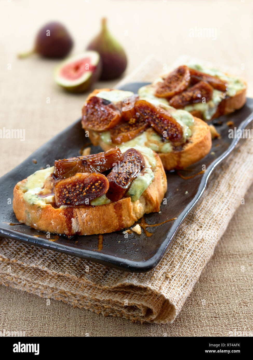 Crostini with Fig and Stilton Stock Photo