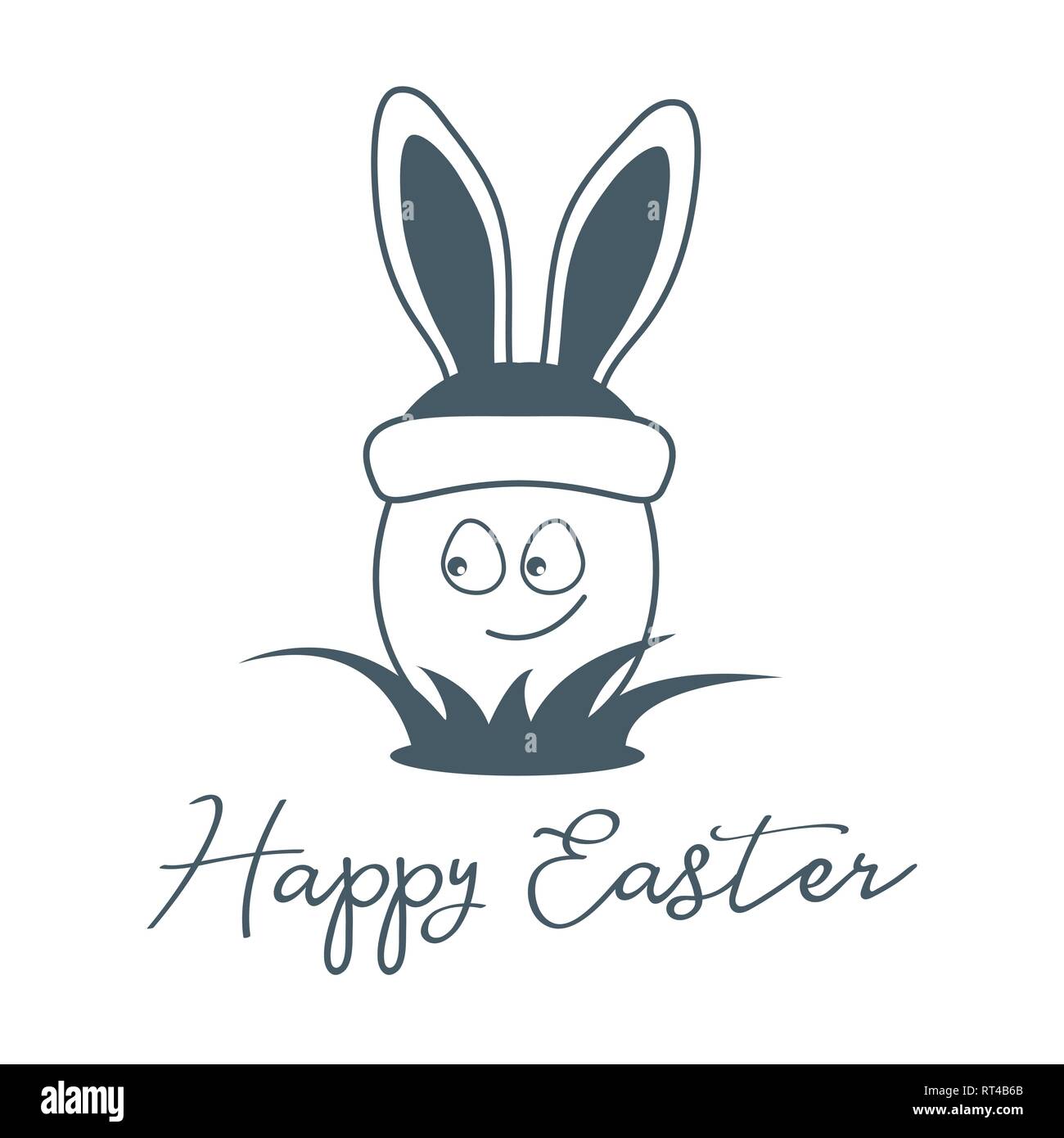 Vector illustration with Easter egg in hat with bunny ears in the grass ...