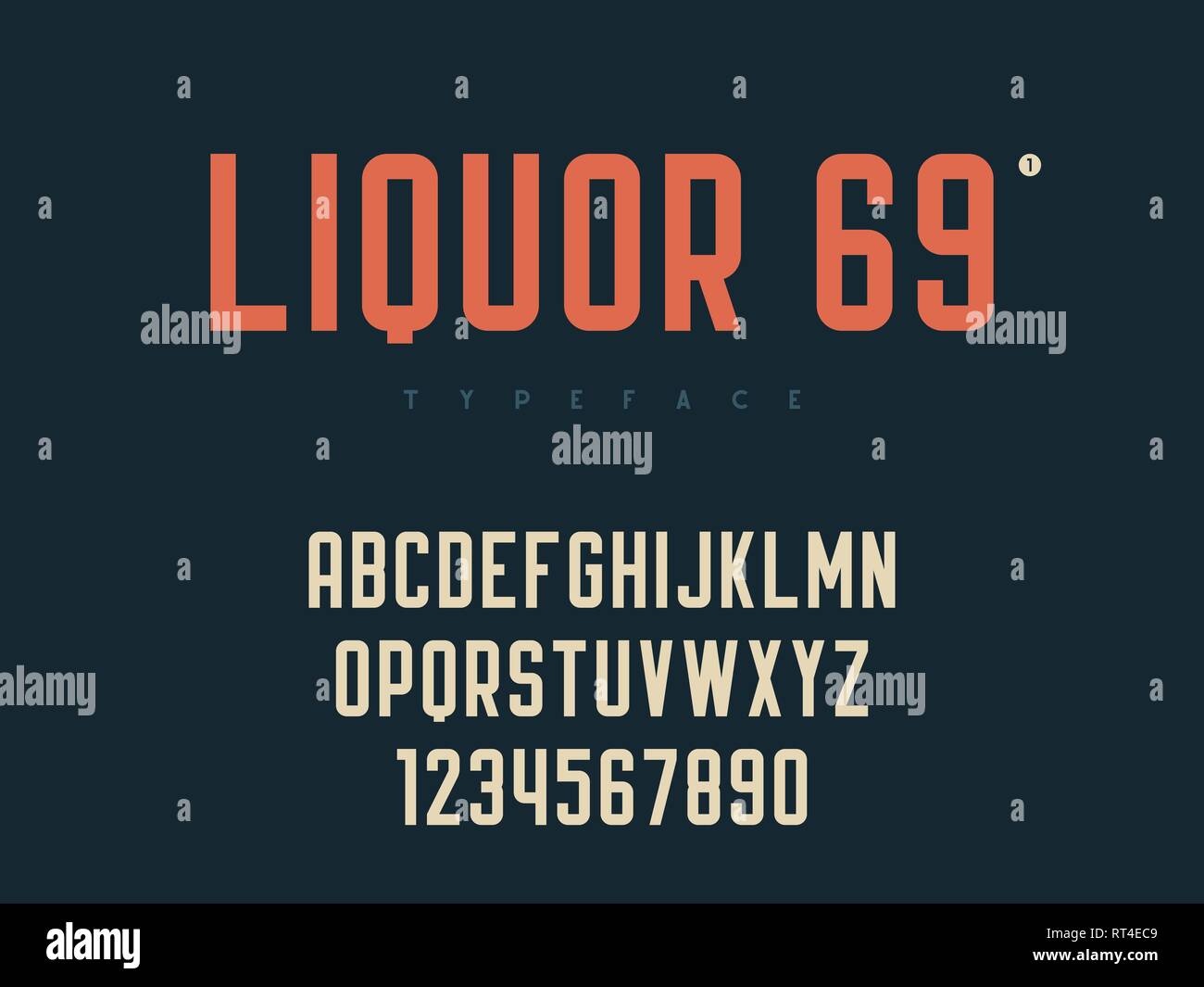 Vector latin uppercase alphabet letters and numbers. Retro font Stock