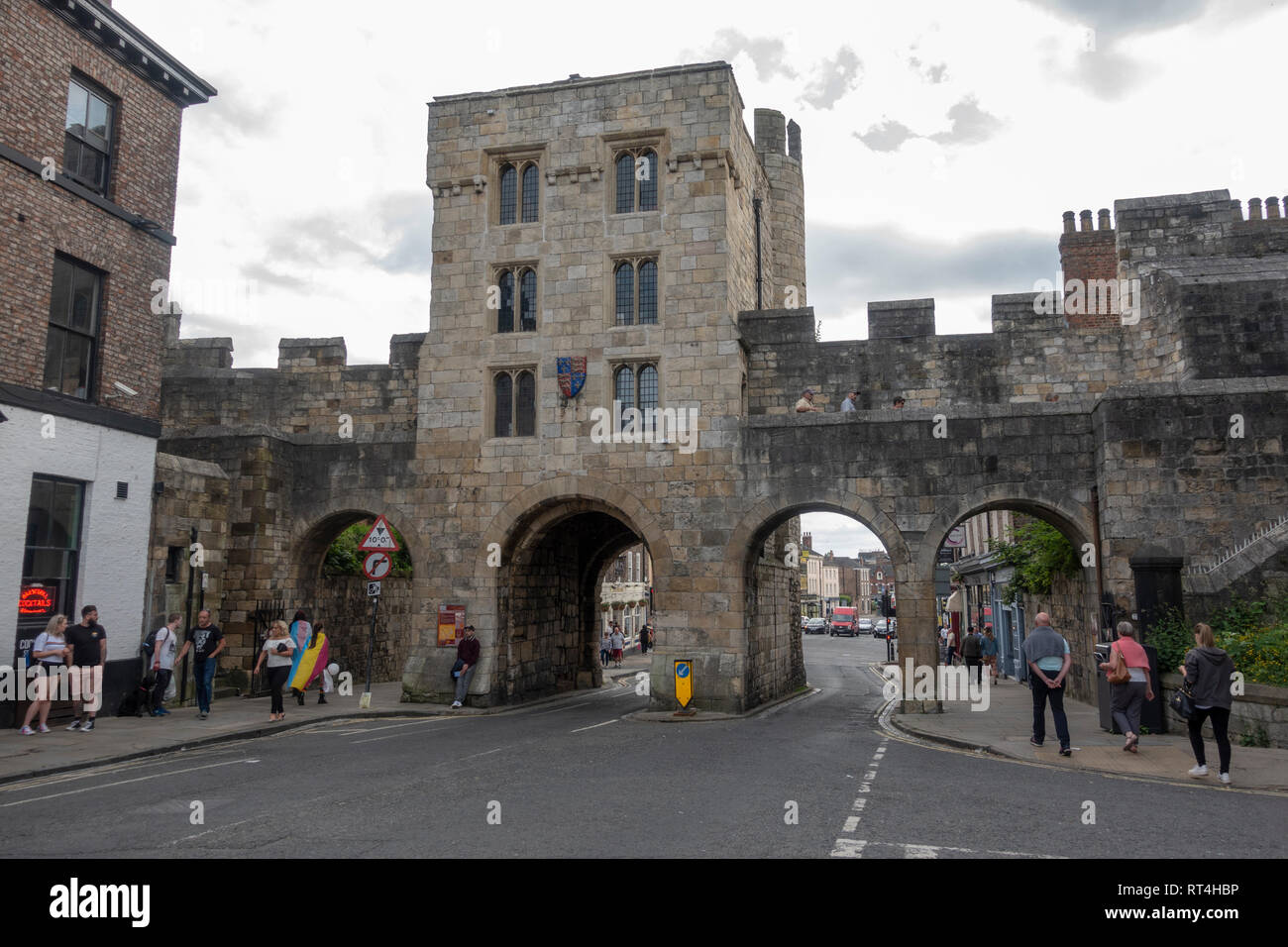 Micklegate Bar, part of the Roman City Walls, viewed from inside the wall, City of York, North Yorkshire, UK. Stock Photo